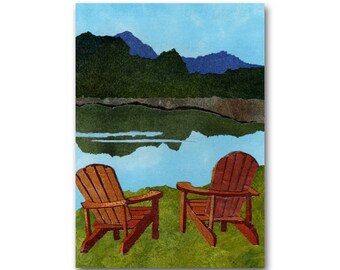 Adirondack Chairs - Childhood Memories - Retirement - Vacation - Camping - Retro Art CARD or PRINT with a Custom Cut Mat (CMEM2013023)