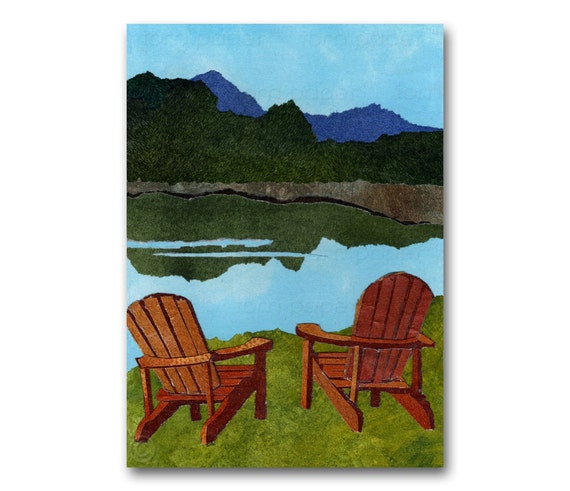 Adirondack Chairs - Childhood Memories - Retirement - Vacation - Camping - Retro Art CARD or PRINT with a Custom Cut Mat (CMEM023)