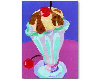 Ice-Cream Sundae - Retro Collage Art CARD or PRINT - Childhood memories - Ice-Cream Party Invitation - Retro Art Card (CMEM2013065)