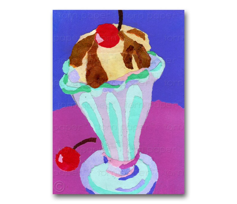 Icecream Sundae Retro Collage Art CARD or PRINT Childhood Etsy