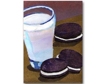 Milk & Cookies - Oreos - Childhood Memories - Nostalgia CARD or PRINT- Kitchen Art - Child's Party Invitation - Retro Art Card (CMEM2013018)