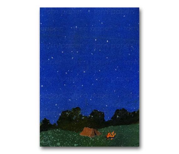 Camping Out - NOSTALGIA CARD  or PRINT - Childhood Memories - Summer Camp - A Sleep over - Scouting - Collage Art by Linda Henry (CMEM094)