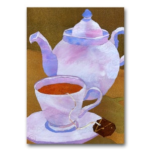 A Cup of Tea Greeting Card or Art Print Tea Party Invitation Friendship Card Kitchen Decor Tea Shop Wall Art CMEM2013031 image 1