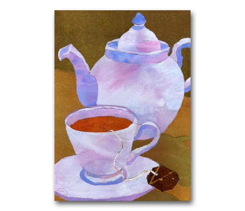 A Cup of Tea Greeting Card or Art Print Tea Party Invitation Friendship Card Kitchen Decor Tea Shop Wall Art CMEM2013031 image 1