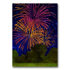 4th of July Fireworks - Nostalgic Memories CARD or PRINT - Celebration Card - Summer Party Invitation - Collage Art by Linda Henry (CMEM111)