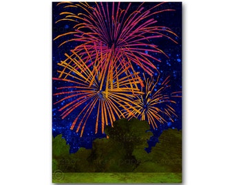 4th of July Fireworks - NOSTALGIA Card - 5"x7" Collage Art Card - Childhood Memories - Celebration - Summer Party Invitation (CMEM2013111)