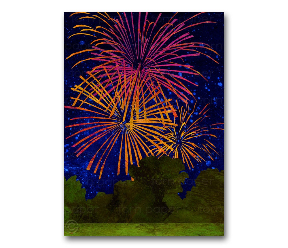 4th of July Fireworks - Nostalgic Memories CARD or PRINT - Celebration Card - Summer Party Invitation - Collage Art by Linda Henry (CMEM111)