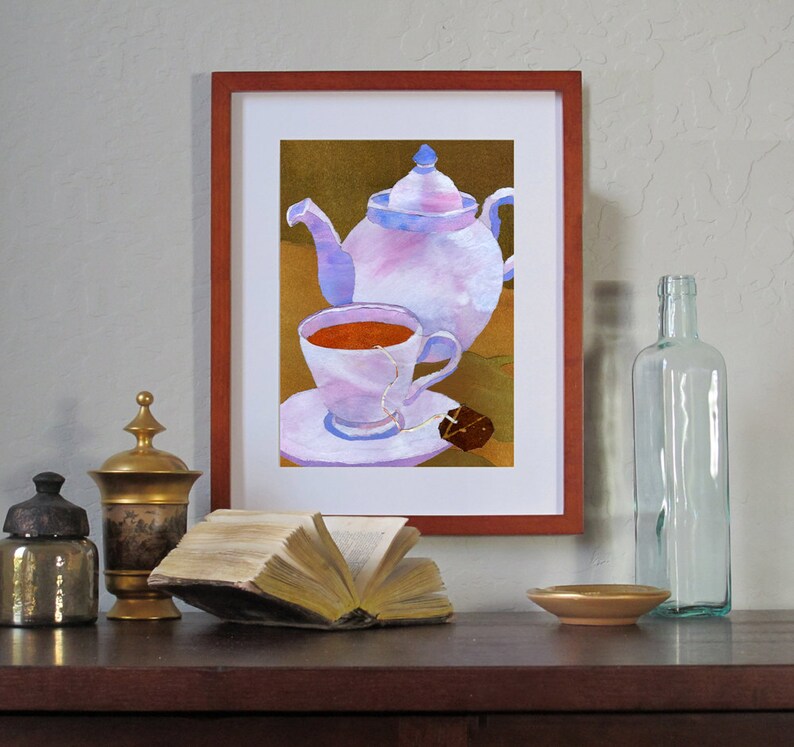 A Cup of Tea Greeting Card or Art Print Tea Party Invitation Friendship Card Kitchen Decor Tea Shop Wall Art CMEM2013031 image 3