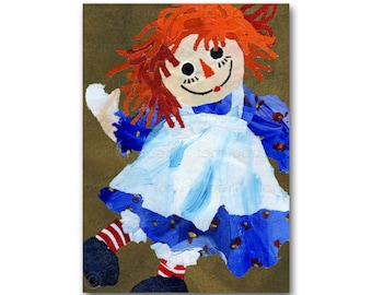 Raggedy Ann, TARJETA o IMPRESIÓN con un tapete gratis, Recuerdos de la infancia, Coleccionista de muñecas, Diseño de arte retro vintage de los años 50 de Linda Henry (CMEM089)
