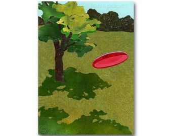 Frisbee Toss - Summer Party Invitation - Frisbee Golf  Sports Card - Retro Art CARD or PRINT - Great Gift (CMEM2013086)
