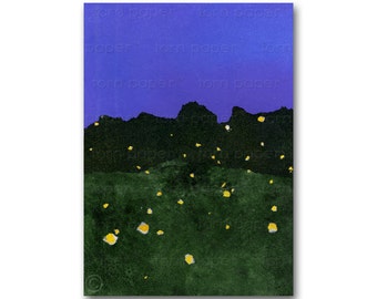 Lightning Bugs Summer Nights - Childhood Memories - Child's Room Decor - Nursery Art - Greeting Card or Print with a white mat (CMEM2013074)