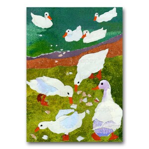 Feeding the Ducks Childhood Memories CARD or PRINT Child's Room or Nursery Decor Vintage 1950's Retro Art Card CMEM2013108 image 1