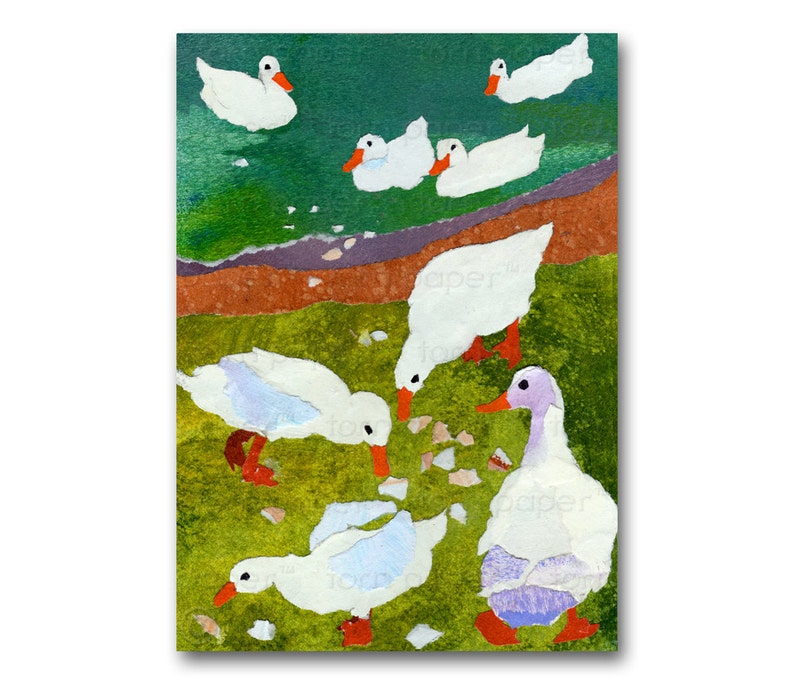 Feeding the Ducks Childhood Memories CARD or PRINT Child's Room or Nursery Decor Vintage 1950's Retro Art Card CMEM2013108 image 1