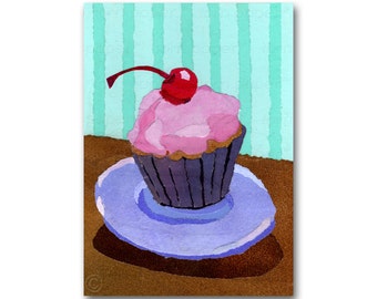 PINK CUPCAKE Birthday Card, Invitation or Print - Childhood Memories - Sweet 16 Party - 1950's Retro Colors (CMEM2013040)