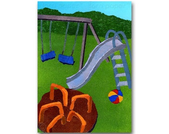 The Playground - Greeting Card or Print - Childhood Memories Collection - frame-able 1950's Retro Art Print for a Child's Room (CMEM2013102)