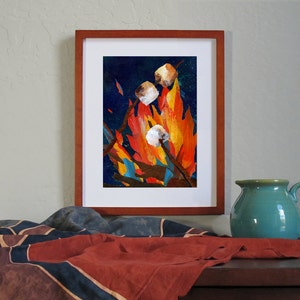 Roasting Marshmallows NOSTALGIA CARD or Print with a Free Mat Childhood Memories Camping 1950's Retro Art Card CMEM2013091 image 3