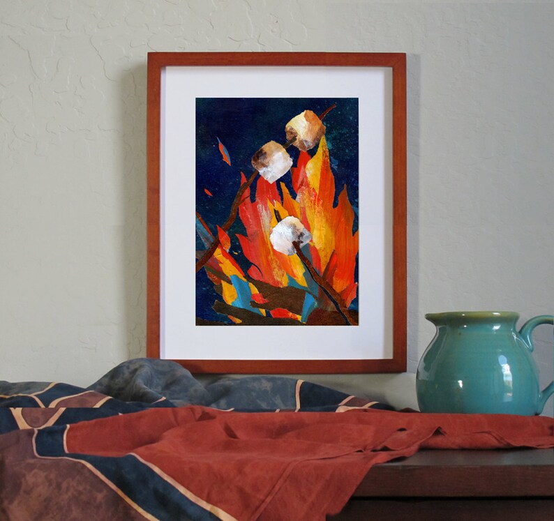 Roasting Marshmallows NOSTALGIA CARD or Print with a Free Mat Childhood Memories Camping 1950's Retro Art Card CMEM2013091 image 3