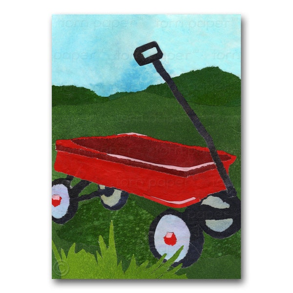 Little Red Wagon - Card or Print  for a Child's Room -  Childhood Memories - Collectable Vintage Toys -1950's Radio Flyer (CMEM2013090)