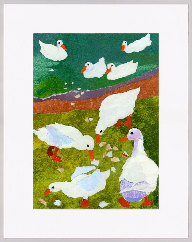 Feeding the Ducks Childhood Memories CARD or PRINT Child's Room or Nursery Decor Vintage 1950's Retro Art Card CMEM2013108 image 4