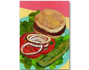 California Hamburger - 1950's Retro Camp Art Card or Print - Route 66  Diner Days - Summer Party invitation - Backyard BBQ (CMEM2013027)