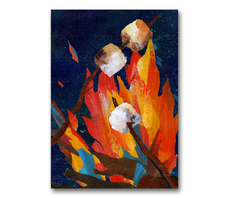 Roasting Marshmallows NOSTALGIA CARD or Print with a Free Mat Childhood Memories Camping 1950's Retro Art Card CMEM2013091 image 1