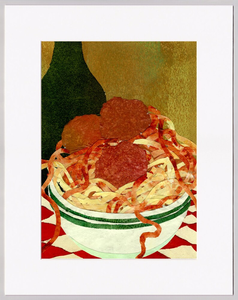 Spaghetti & Meatballs Greeting Card or Print With a Customcut Mat 1950