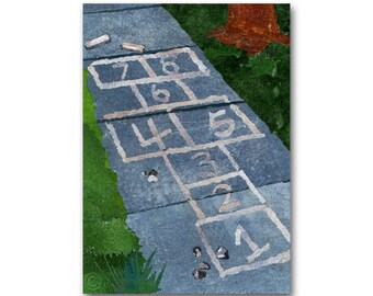 Hopscotch - Nostalgia CARD or PRINT - Childhood Memories The Good Old Days - Party Invitation - Retro Art Card (CMEM2013077)