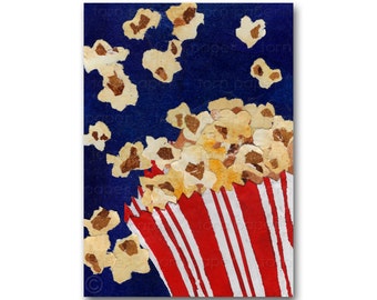 Movie Time Popcorn - Dinner & a Movie - Party Invitation - Vintage 1950's Retro Art CARD or PRINT with a custom cut mat (CMEM2013083)