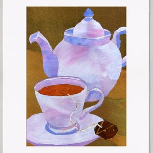 A Cup of Tea Greeting Card or Art Print Tea Party Invitation Friendship Card Kitchen Decor Tea Shop Wall Art CMEM2013031 image 4