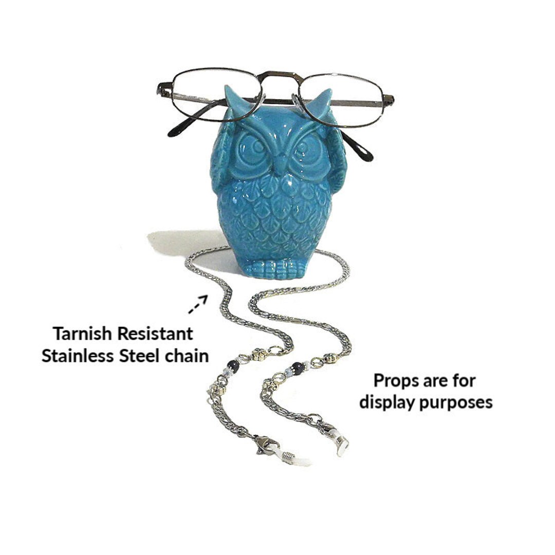 GLASSES CHAINS Blue Readers Chain With White Rubber Loops Gifts for Mom