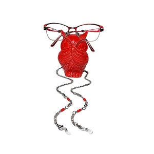 Red Beaded Eyeglass Chain: Stainless Steel Sunglasses Holder