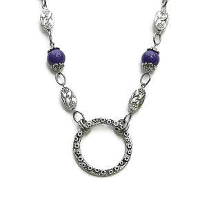 Purple Beaded Lanyard Necklace: Quality Stainless Steel Chain Teacher ID Badge Holder