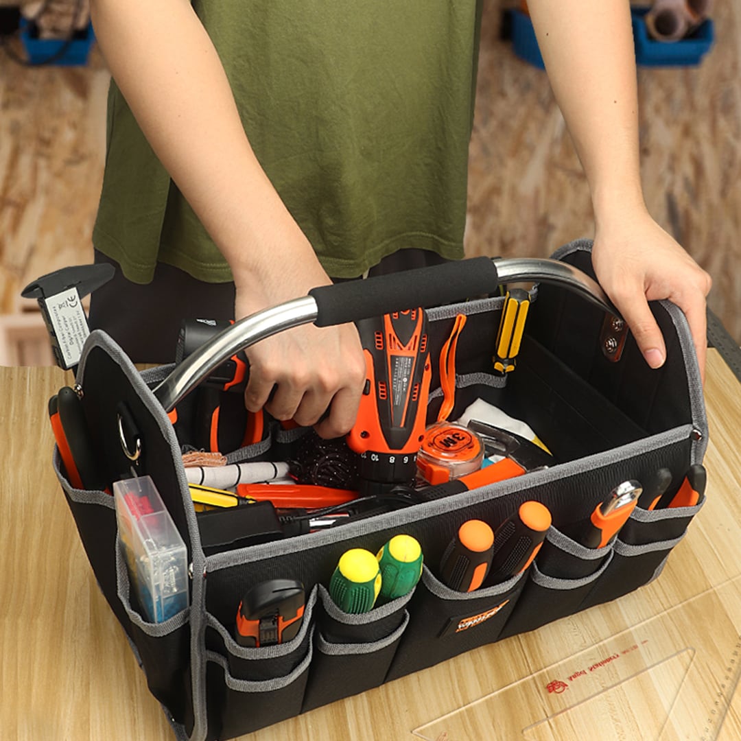 Open Top Tool Tote Bag With Shoulder Strap Waterproof Tool Bag Pouch