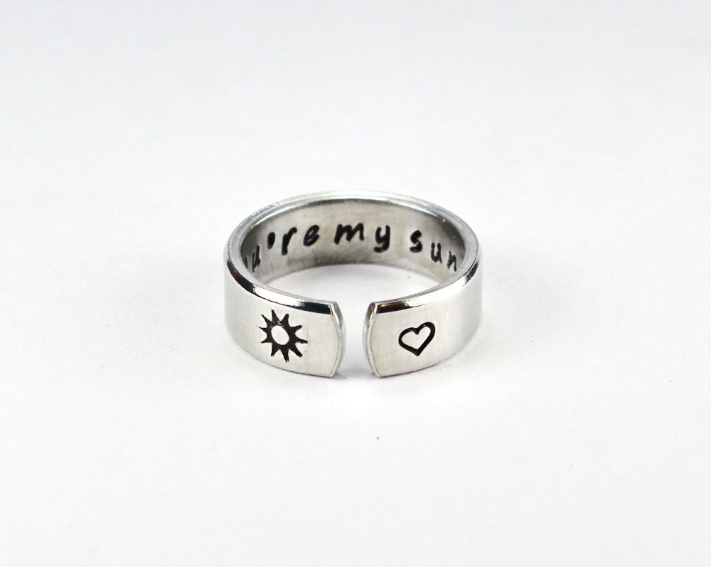 You Are My Sunshine Ring, Personalized Adjustable Ring, Hand Stamped …