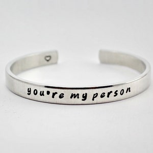 You're My Person Cuff Bracelet, Grey's Anatomy TV Show Quote Bangle Bracelet, Love and Friendship Gift Cuff Bracelet, Personalized Bracelet