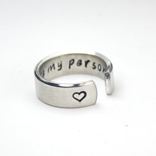 You're My Person Ring, Grey's Anatomy Inspired Ring, Hand Stamped Aluminum Cuff Ring, Love Gift