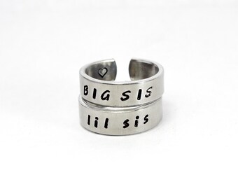 Sisters Ring Set, Big Sis Lil Sis Rings, Big Sister Little Sister Rings, Sister Gift Ring, Bestfriend Friendship Rings, Adjustable Ring b9l5
