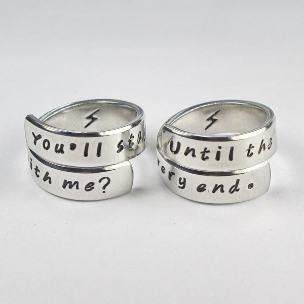 You'll Stay With Me Until The Very End Pair Ring, Fandom Gift Ring, Best Friend Match Ring Set, Aluminum Twist Wrap Ring, Movie Inspired