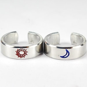 Set di anelli luna rossa e blu, anelli semplici per coppie, anelli regalo di amicizia, anello in alluminio stampato a mano personalizzato s-6-1