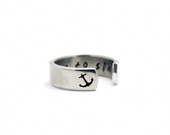 I refuse To Sink Ring, Anchor Inspirational Ring, Message And Statement Cuff Ring, Personalized Motivational Gift Ring