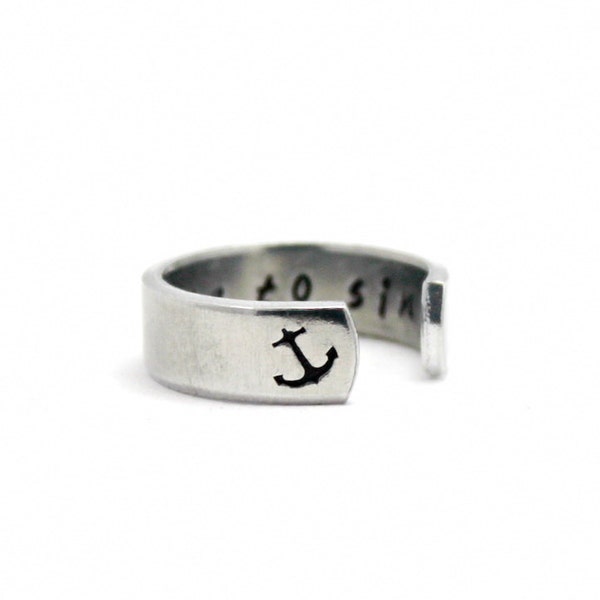 I refuse To Sink Ring, Anchor Inspirational Ring, Message And Statement Cuff Ring, Personalized Motivational Gift Ring