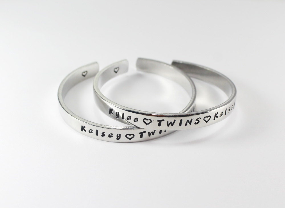 Twins Name Cuff Bracelet Set Twin Sisters Matching Bangle Etsy