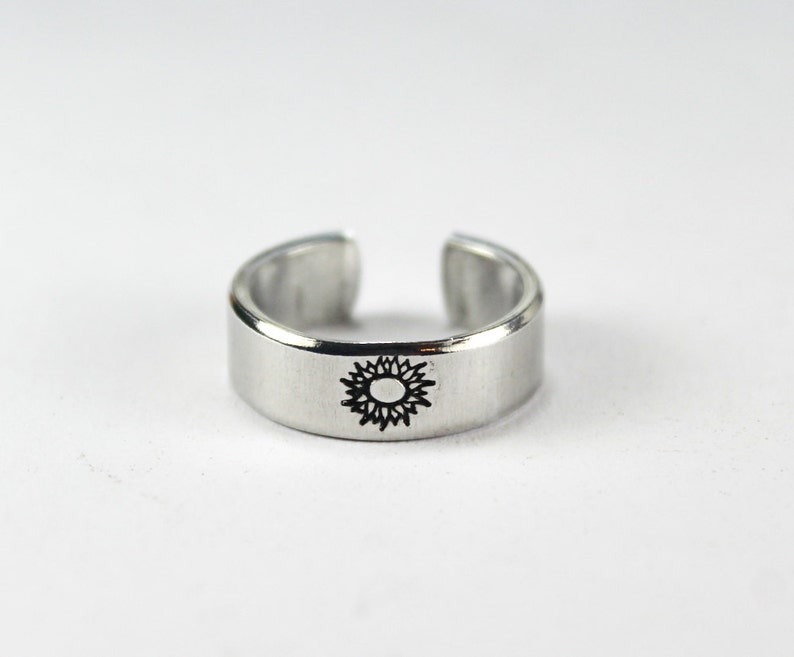 Sun And Moon Ring Set, Simple Couples Rings, Friendship Gift Rings, Custom Personalized Hand Stamped Aluminum Ring m6-1 image 2