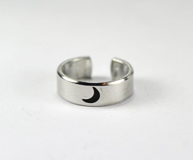 Sun And Moon Ring Set, Simple Couples Rings, Friendship Gift Rings, Custom Personalized Hand Stamped Aluminum Ring m6-1 image 3