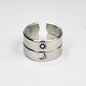 Sun Or Moon Ring, Simple Couples Rings, Friendship Gift Rings, Custom Personalized Hand Stamped Aluminum Ring