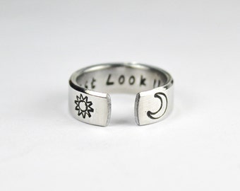 Just Look Up Ring, Inspirational Encouragement Ring, Customized Personal Favorite Quote Ring, Hand Stamped Aluminum Ring