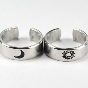 Sun And Moon Ring Set, Simple Couples Rings, Friendship Gift Rings, Custom Personalized Hand Stamped Aluminum Ring m6-1 image 1