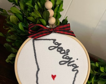 Georgia Christmas wood embroidered ornament