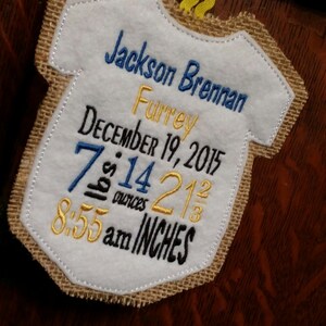 Baby Nursery Decor Ornament Burlap Gift Tag Personalized Subway Art Signs Embroidered Signs Baby Shower Gift Baby Stats Christmas Bodysuit