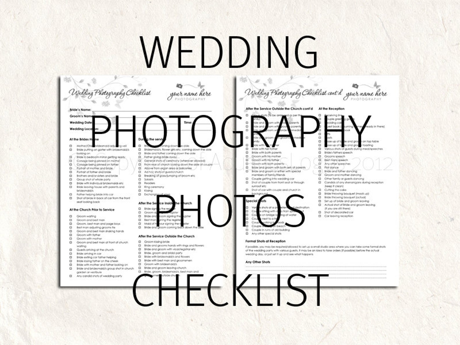 wedding photography checklist forms photo checklist editable etsy
